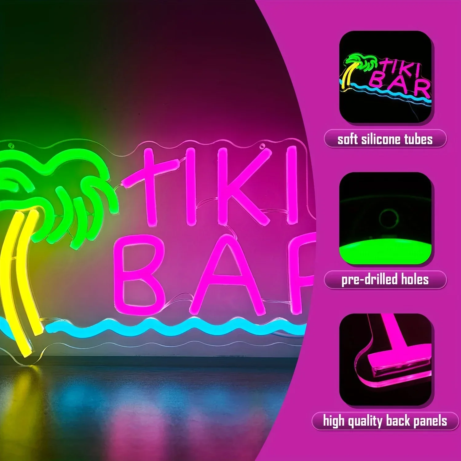 Neon Tiki Bar 1pc do dekoracji ścian, Neon Neon LED z możliwością przyciemniania, zapala się Neon do wnętrz i dekoracja zewnętrzna