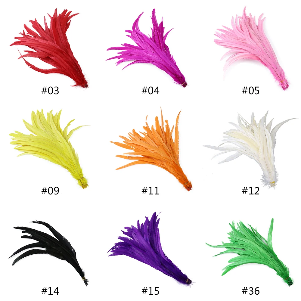 9Color Rooster Feathers 35-40cm 10pcs/Lot Quality Real Chicken Feather for Clothing Decoration Stage Performance Cock Tail Craft