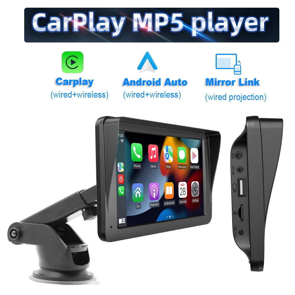 

Universal Carplay B5300 7inch Wireless Carplay Android Auto Car Radio Portable Touch Screen With USB AUX For Rear View Camera
