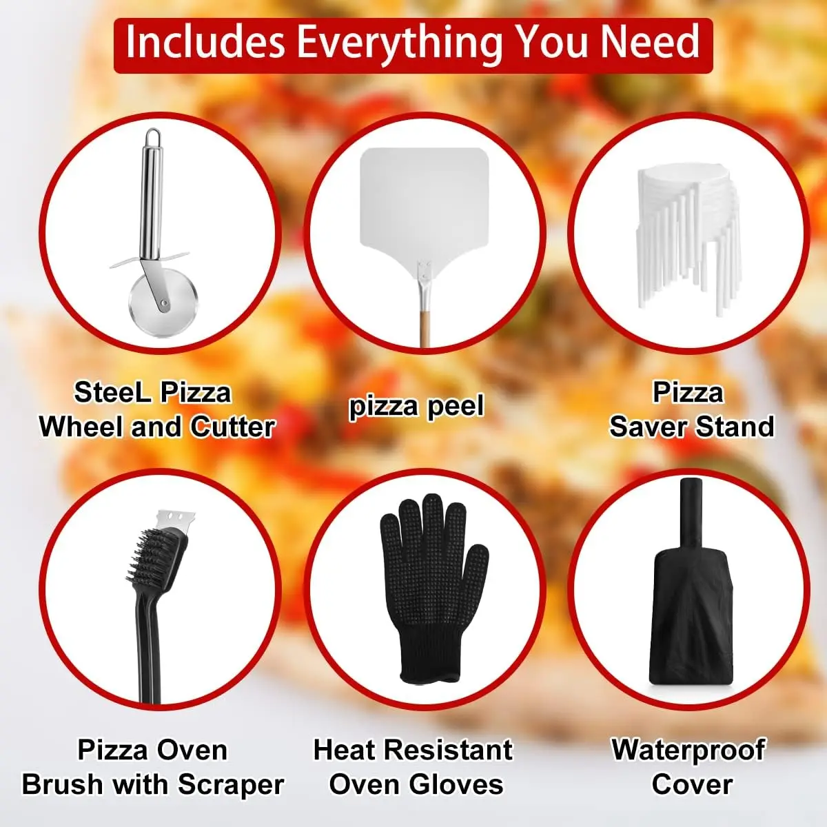 فرن بيتزا خارجي يعمل بالخشب ، صانع بيتزا للفناء مع حجر البيتزا ، رف شواء قشر ، غلاف مقاوم للماء