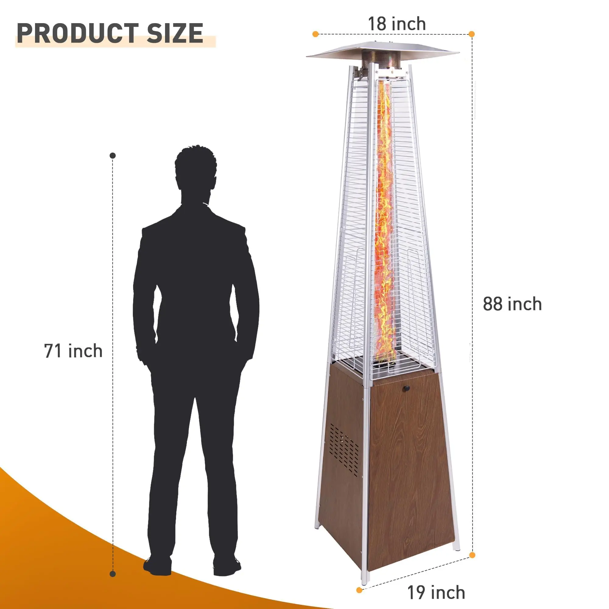 Pyramid outdoor heater, 48000 BTU Propane Patio Heater with Detachable Wheels and Protective Cover, Outdoor Propane