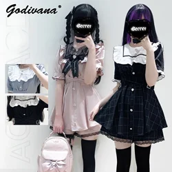 Mine Mass-Produced Spring Summer Color Matching Lolita Skirt Suit Girl Women's Sweet Short Sleeve Top Blouse and Shorts Outfits