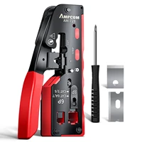 AMPCOM rj45 herramienta de prensado CAT7 para paso a través de conector RJ11 RJ 45 CAT6 CAT5E enchufes modulares con cortador pelador de cables