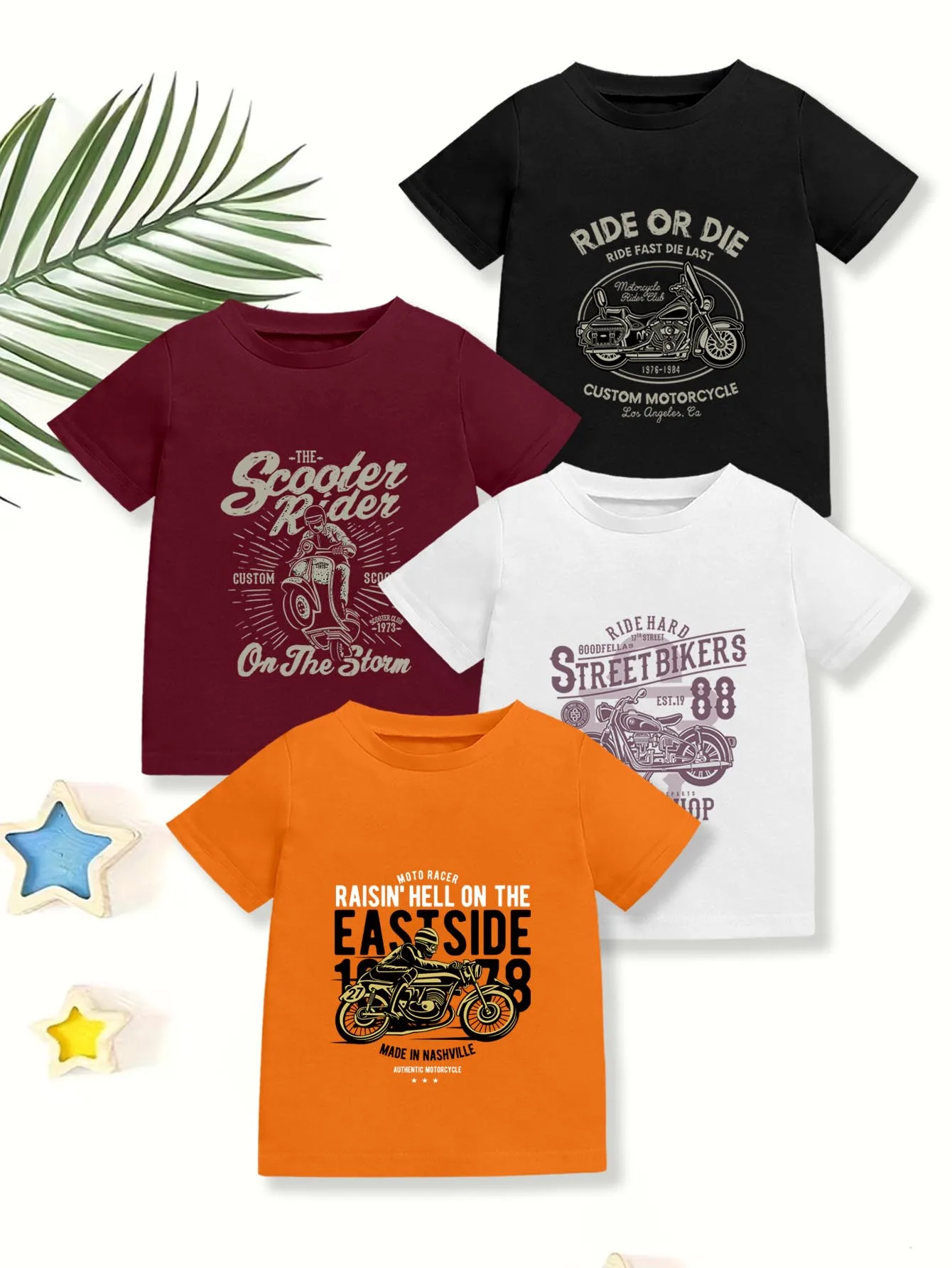 

4 предмета: летняя повседневная футболка для мальчиков с принтом мультяшного электромобиля и мотоцикла