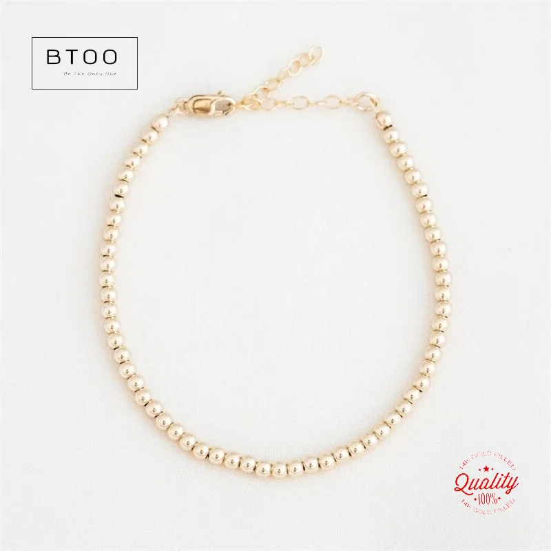 Echte 14K Gold gefüllte runde Perlenarmbänder, Gold gefüllte nahtlose Perlen 3mm 4mm 5mm 6mm Armbänder Vintage Boho Damenschmuck – Detail 14
