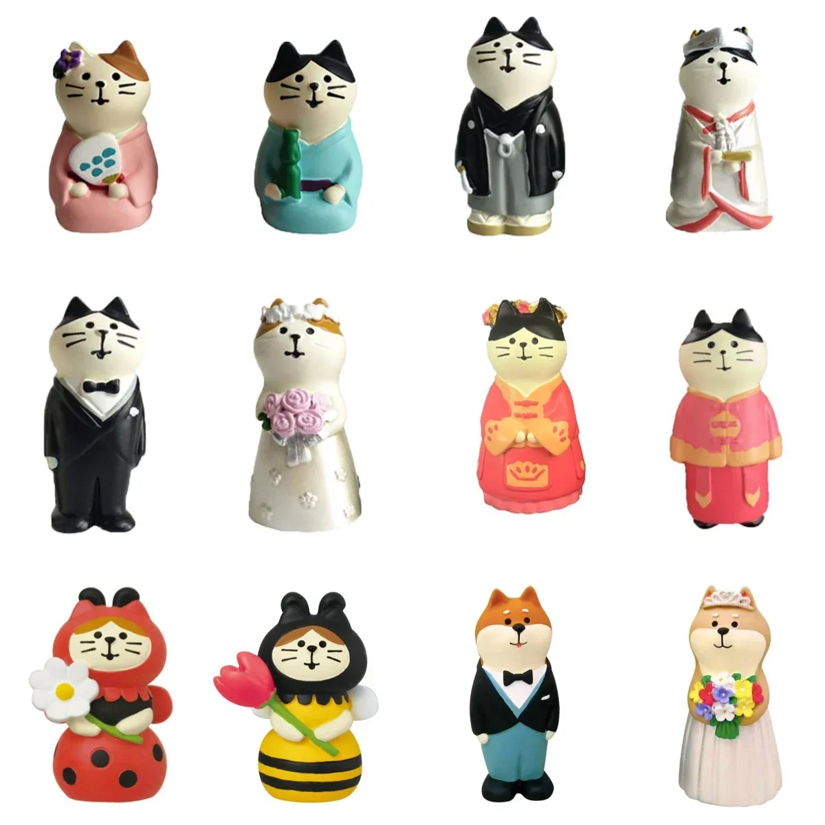 2 unid/set Zakka Japón novio novia gato Japón decoración estantería decoración coleccionable decoración del hogar artesanía de resina regalos de boda