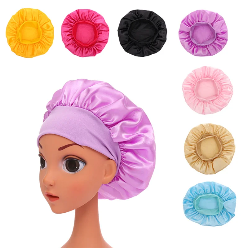 

Sdotter Satin Wide Band Sleeping Hat Night Cap Hair Care Bonnet Children Girls Head wrap Scarf Headwear