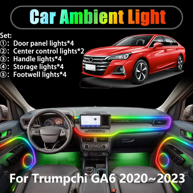 

Для Trumpchi GA6 2020 ~ 2023 2021 2022 2/18 в 1 Автомобильное окружающее освещение Светодиодные внутренние светодиодные фонари багажника USB RGB Ensemble Streamer Auto