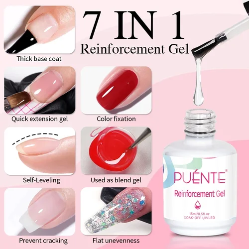 Esmalte de uñas de Gel de refuerzo 7 en 1, extensión de capa Base transparente, fijación de Color autonivelante, barniz de uñas UV para remojar, 15ML