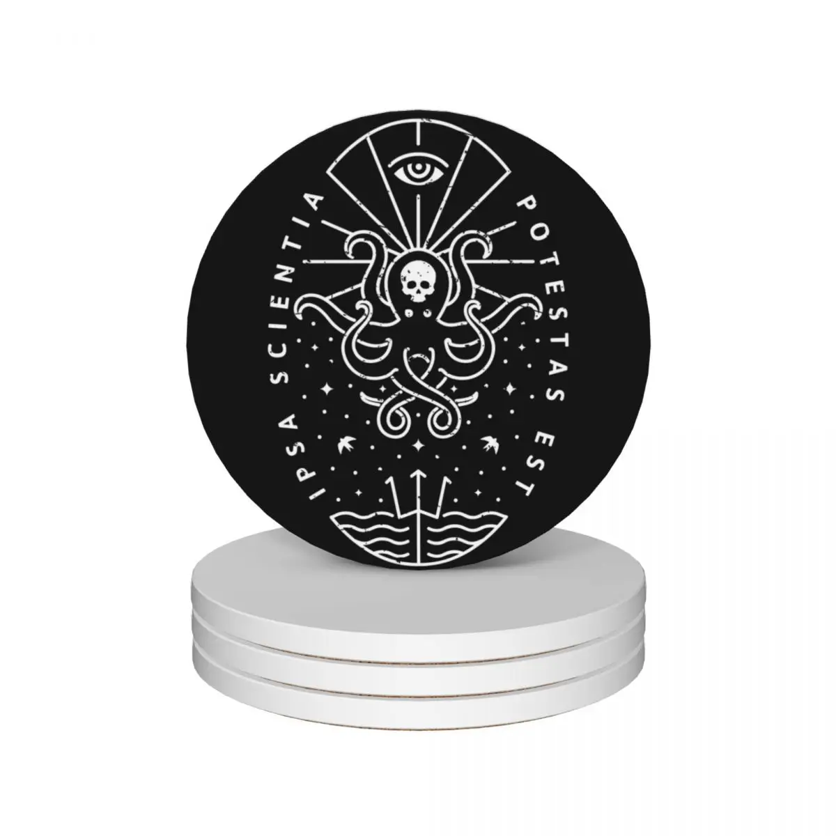 Knowledge - White/Skull Ceramic Coasters (Set of 4) for table cute kitchen supplies Coasters