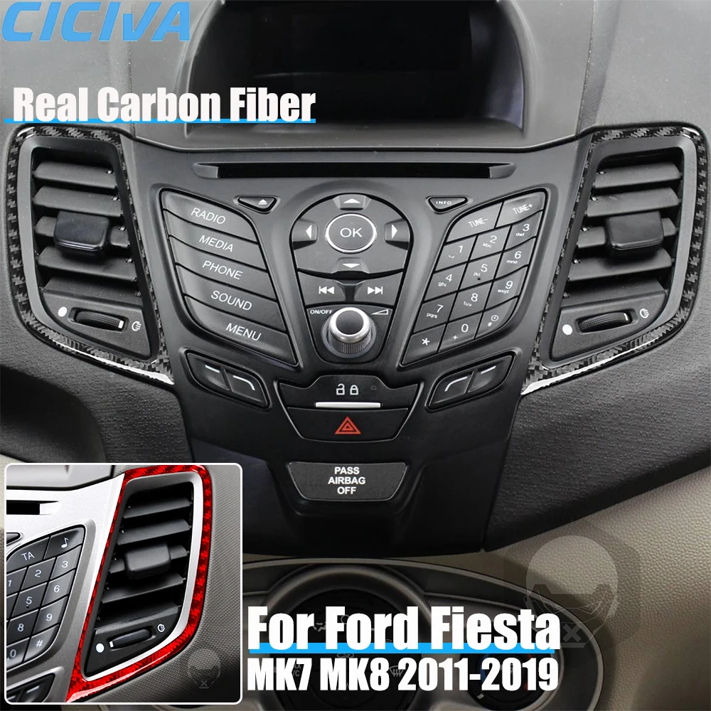 

Real Carbon Fiber Car Accessories Center Console Air Vent Trim Decorative Cover Soft Sticker For Ford Fiesta MK7 MK8 2011-2019