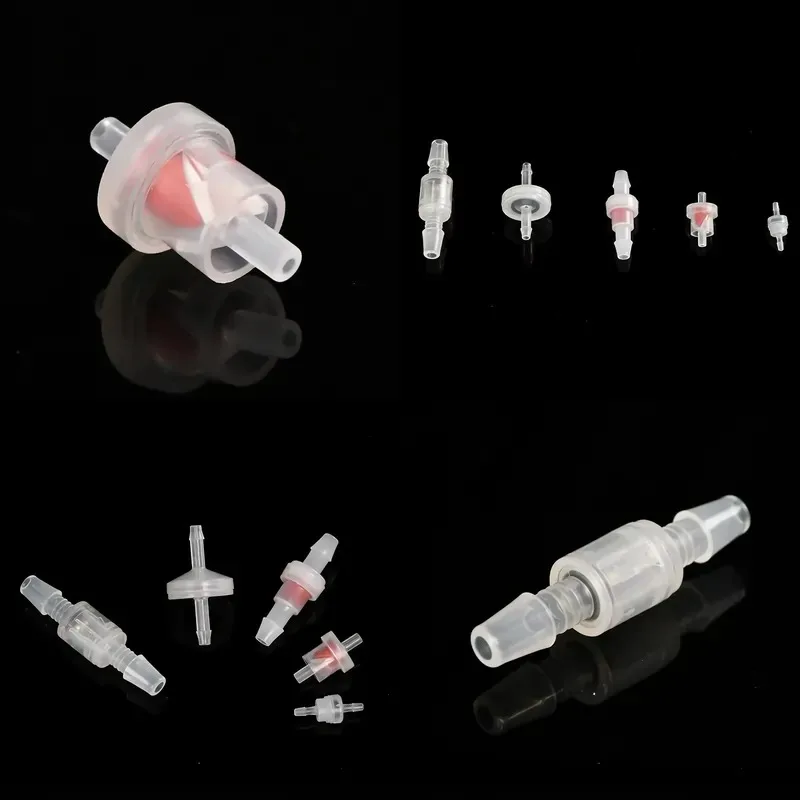 Miniature check valve plastic plug-in hose connector for ease of use. Non-slip and grip design