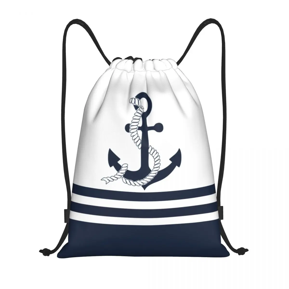 

Custom Nautical Blue Anchors With Blue And White Stripes Drawstring Bags Lightweight Sailing Sailor Sports Gym Storage Backpack