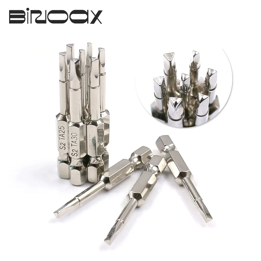 5pcs S2 Steel Magnetic Triangle Head Screwdriver Bits 50mm 1/4 Hex Shank Nozzle Pneumatic Screwdriver Electric Head