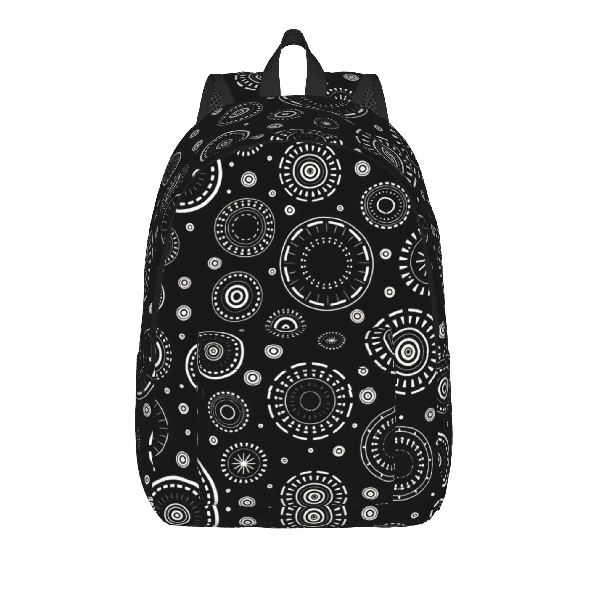 Black White Tribal Circle Motif Backpack  Travel Backpacks Boy Colorful Large High School Bags Casual Rucksack