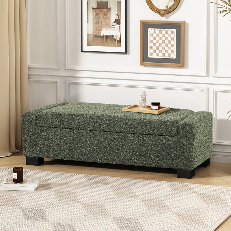 Ottoman Bench in Textured Fabric, Rectangular Design with Hinged Lid for Seating, Footrest Hidden Storage Living Room, Bedroom