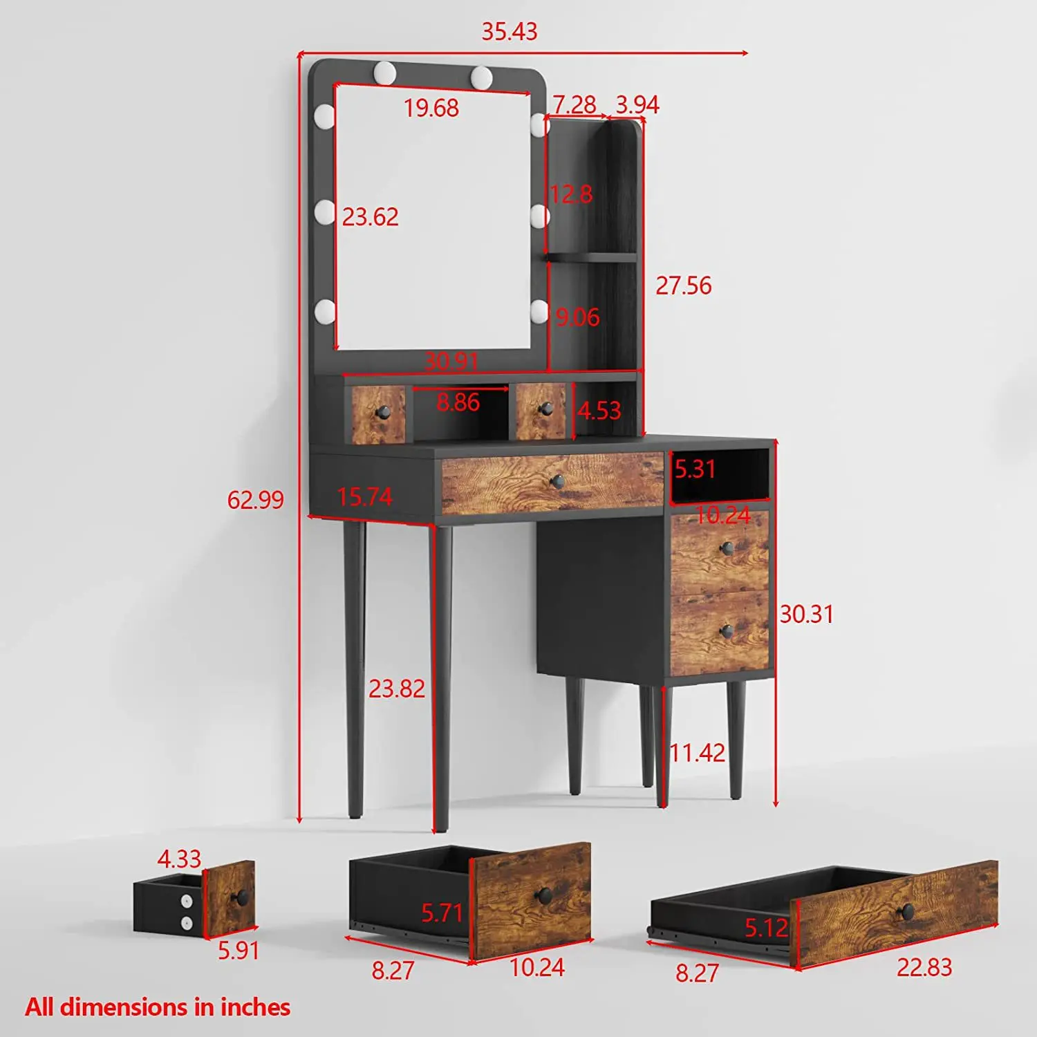 シンプルな中国風LEDライト付きドレッシングテーブル、クラシックな小型ドレッシングテーブル、クリアミラー付きドレッシングテーブル
