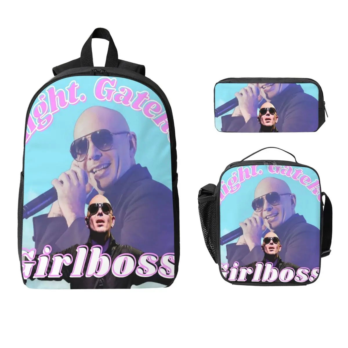 Mr. Worldwide Says To Girlboss Backpack Student BookBag School Bag Computer Shoulder Bags 3ps Insulated Lunch Bag Pencil Case