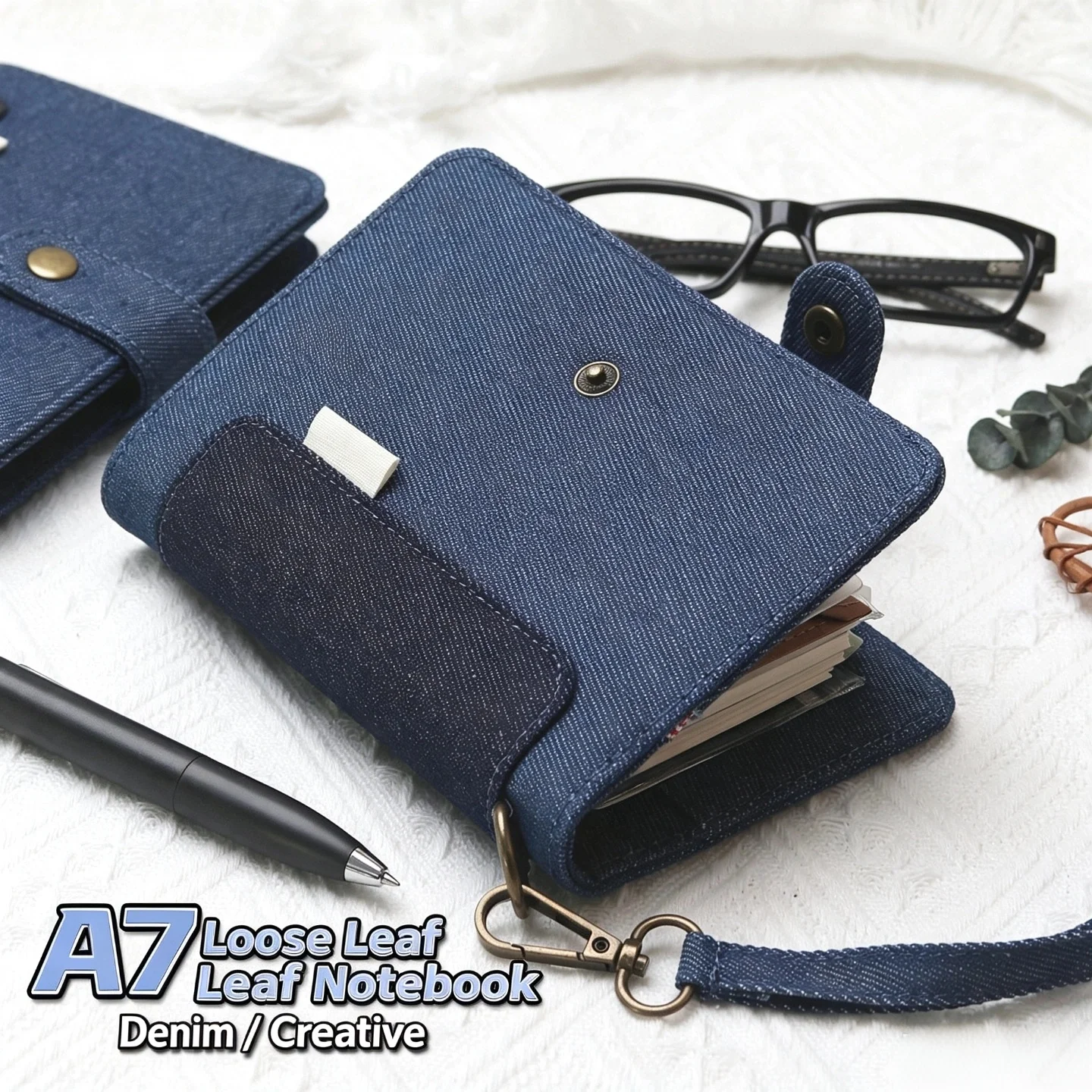 Vintage Leather Journal Notebook - A7サイズの手作りデニム製リフィル可能なノート - ヴィンテージ風の布製ノート、携帯用日記帳兼財布、旅行用日記帳兼カードケース