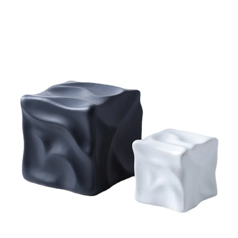 Ceramic Handicraft Geometric Square Irregular Fold Pattern Ice Block Gold Ceramic Ornament Decorative Figurines Home Decoration