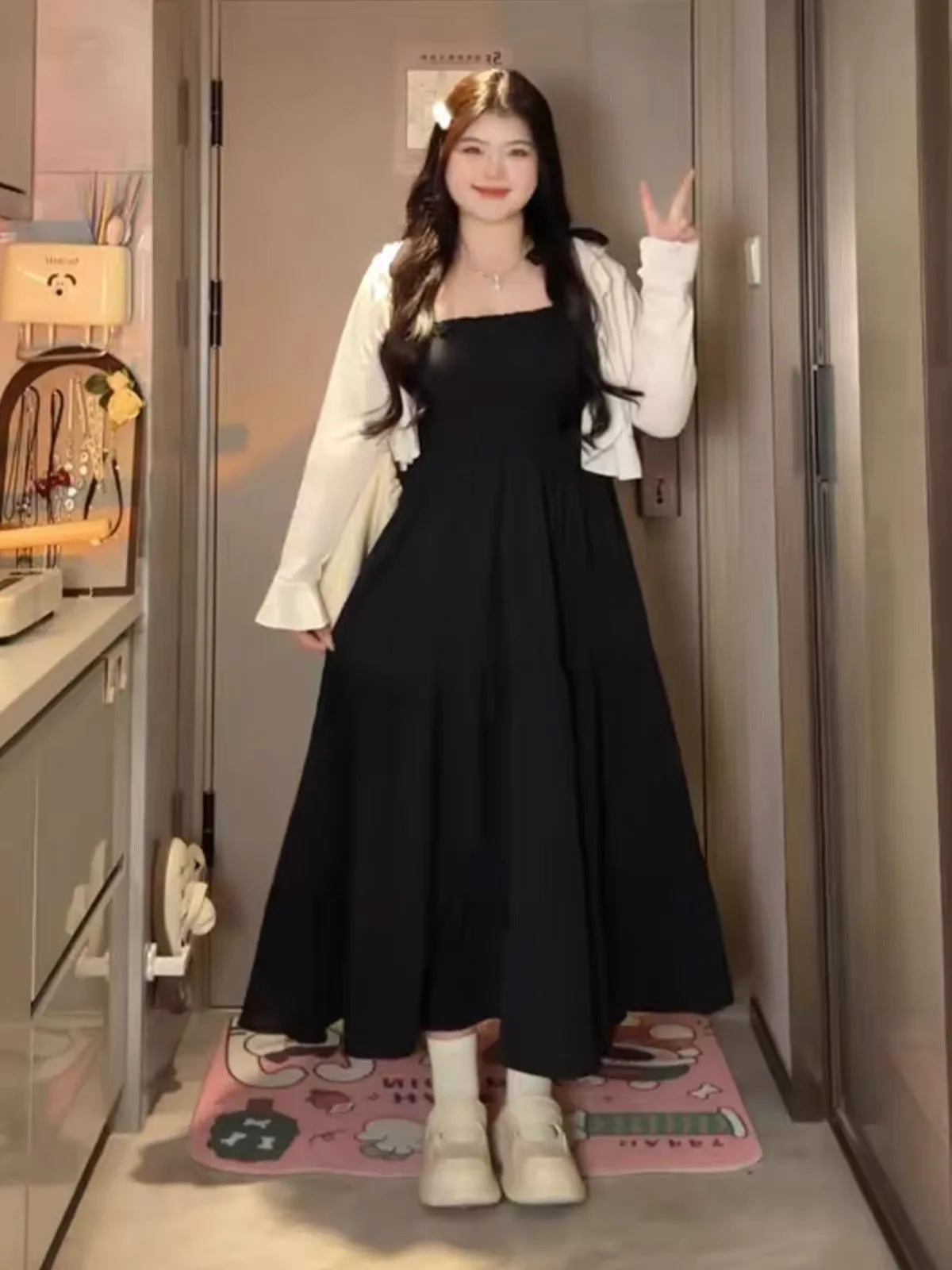 plus Size Summer Women's Dr Set with Strap High Waist A-Line Skirt Conceal Belly Hide Meat Pear ape Body Cardigan Two-Pi...