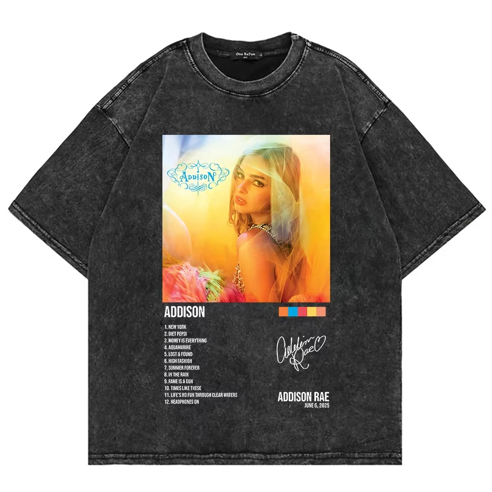 100% القطن خمر غسلها أديسون راي أديسون تي شيرت موضة الرجال/النساء الجمالية تي شيرت ريترو كبيرة الحجم حمض غسل تي شيرت #3