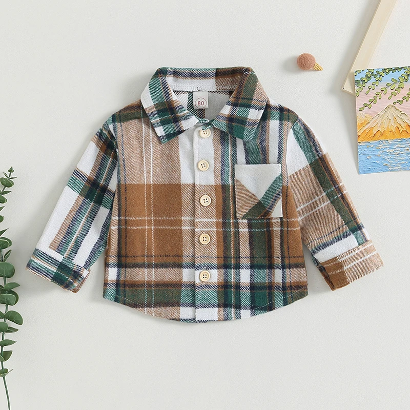 EWODOS Toddler Baby Boy Casual Autumn Plaid Shirt Jacket Warm Lightweight Jacket with Pockets for Infant Baby Boy Spring Outwear