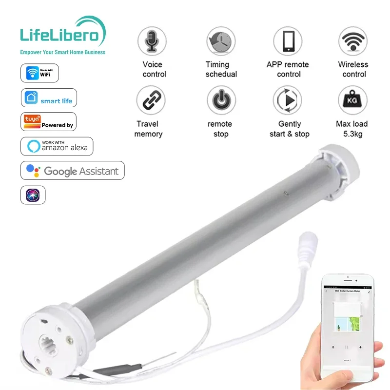SZMYQ 5.3KG Load Tuya Smart Blinds Motor Wireless Roller Shade Driver with Remote Control for Motorized Roller Blind 38mm Tube
