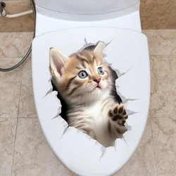 Cartoon Funny Kitten Wall Sticker For Toilet Decor Mural Room Background Cupboard Home Decoration Self-adhesive Bathroom Decals