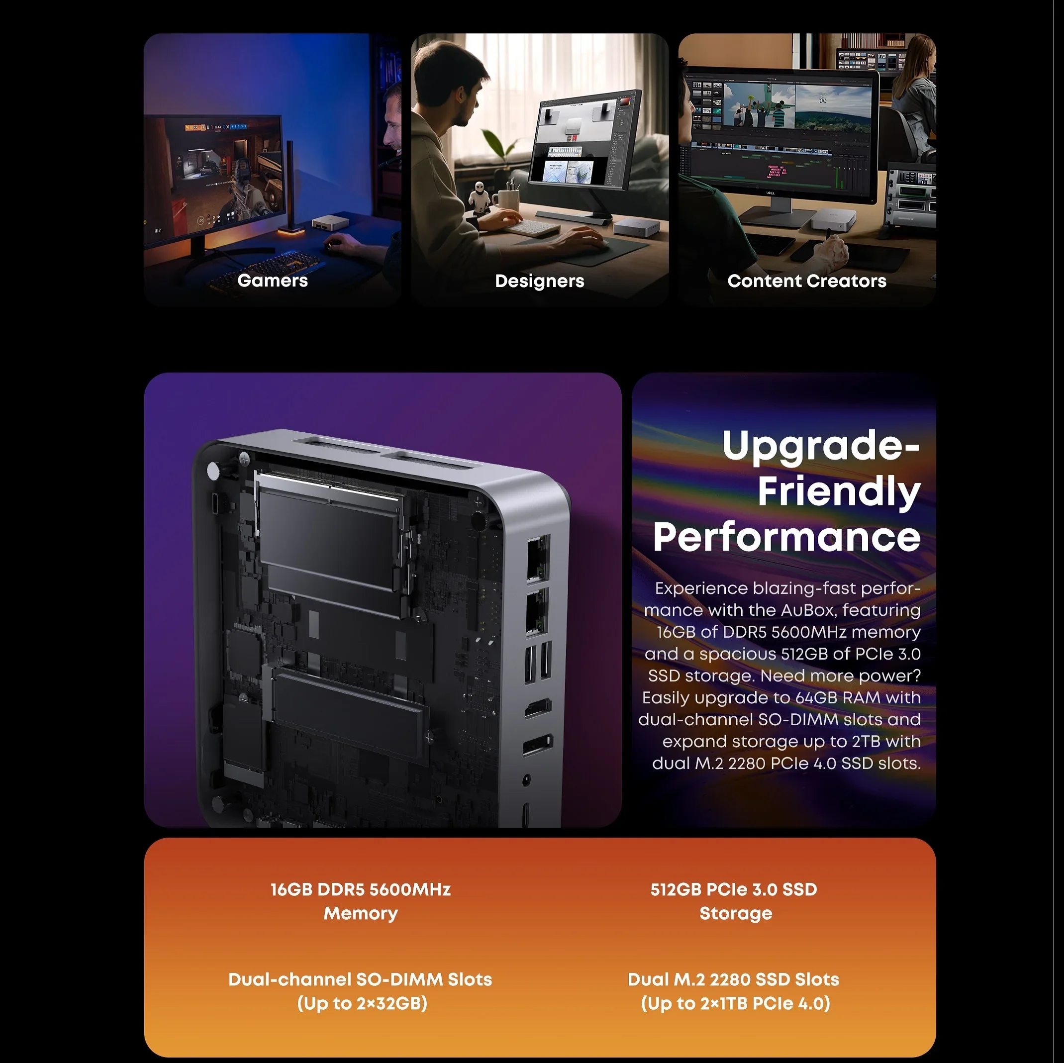 Vesa 스탠드가 포함된 CHUWI AuBox AMD Ryzen 7 8745HS 미니 PC 16GB DDR5 512GB SSD Windows 11 Pro 4K 디스플레이 AI-Link WiFi 6 BT 5.1