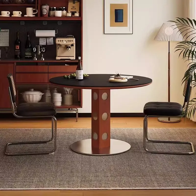 Medieval Style Round Table Retro Round Dining Table Simple Nordic Solid Wood Small Apartment Modern Slate Negotiation Dining Tab