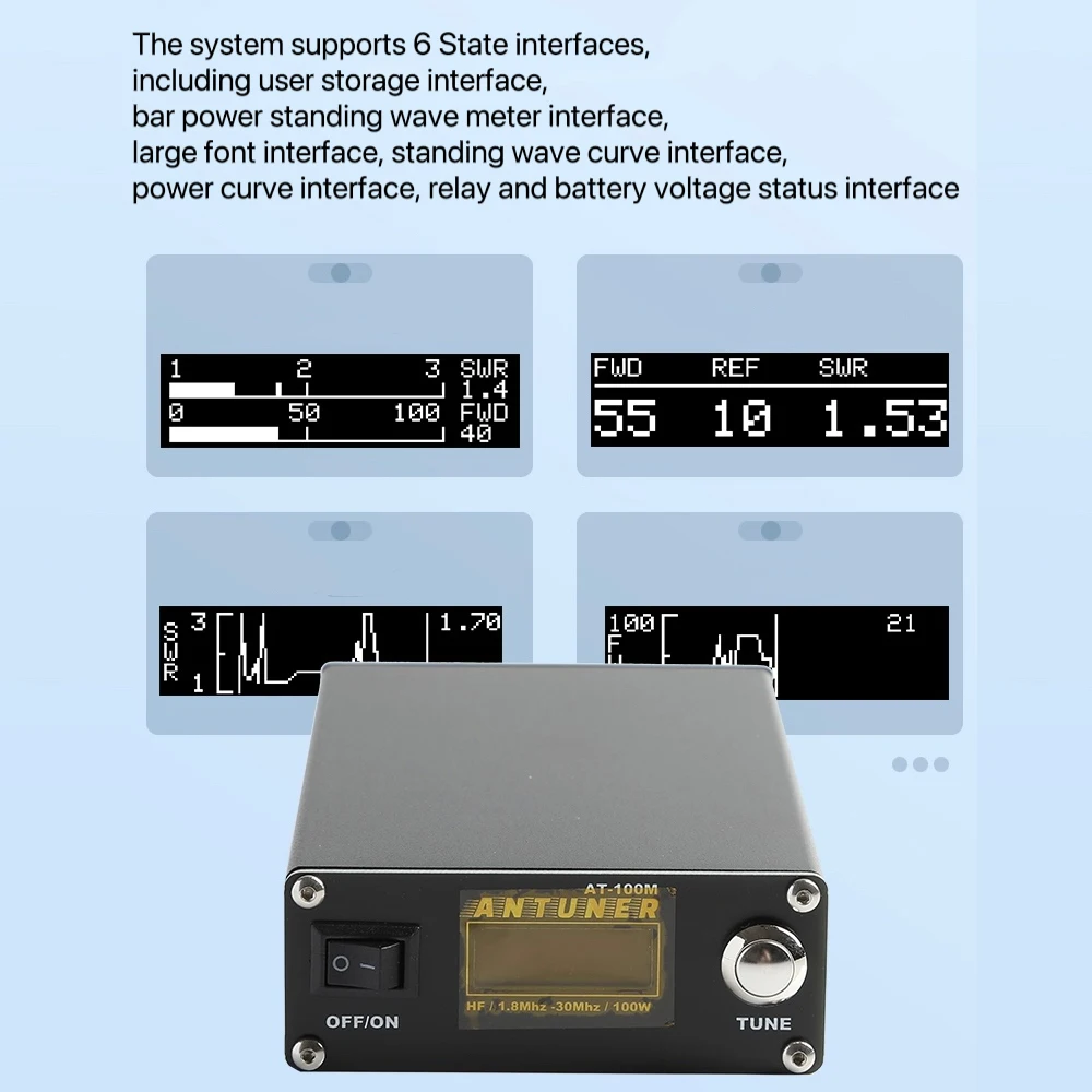 ANTUNER wszechmocny 1.8MHz-30MHz 100W wbudowany Tuner antenowy stojący Wavemeter dla radia HF USDX G1M FT-818 817 IC-705