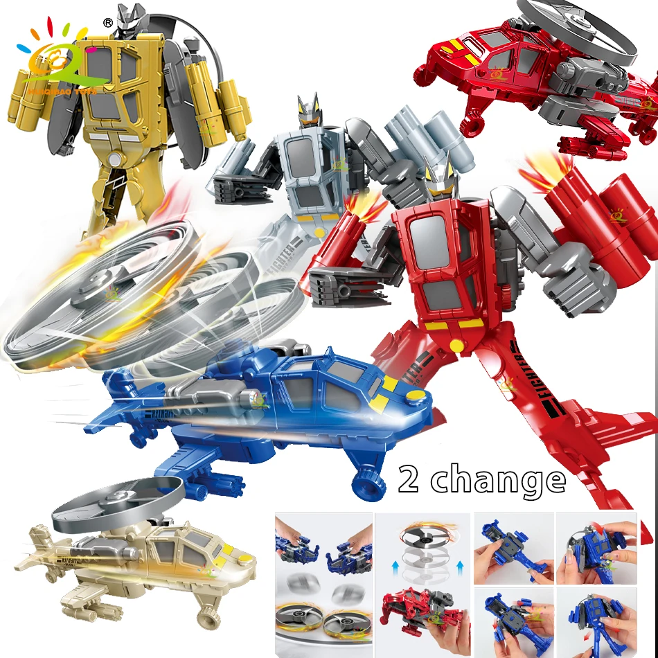 HUIQIBAO Children's 2IN1 Deformation flying Disc Helicopter Rotary Joint Robot Toy Collection Action Figure Gift Model Gift