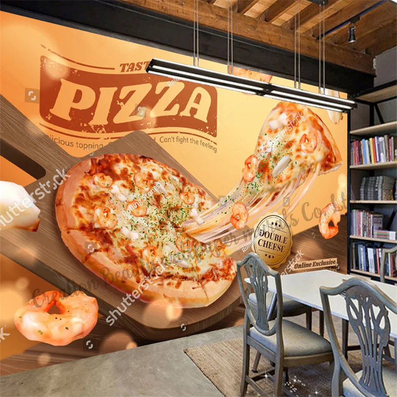 Hand Painted Seafood Cheese Pizza Wallpaper Industrial Decoration Mural Restaurant Snack Bar Kitchen Background Wall Papel Tapiz