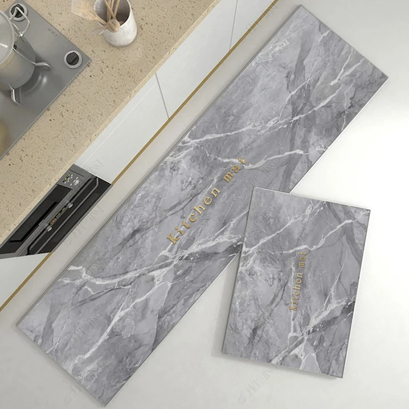 Kitchen Carpet Waterproof PVC Floor Mat Marble Pattern Leather Mats Modern Rug Anti-Slip Long Strip Area Mat Home Decor Rugs