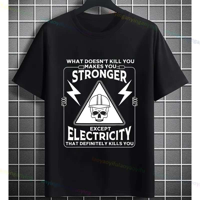 

Electricity Kill You Lineman Premium T-Shirt Funny Men’s Short Sleeve 100% Cotton Graphic Tshirt Casual Four Seasons Tee