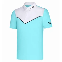 Summer New Men's Golf Sweatshirt Quick Drying Elastic Slim Fit Short sleeved T-Shirt Outdoor Leisure POLO Contrast Color Top