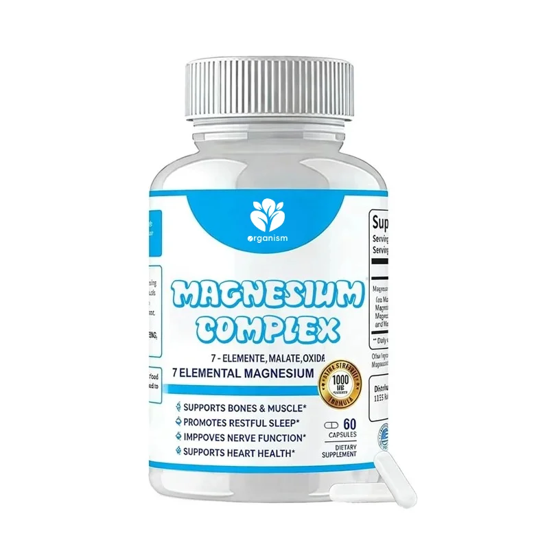 Magnesium complex 1000mg: glycine magnesium citrate malate taurine mixture, for muscle health, non GMO, 60 capsules