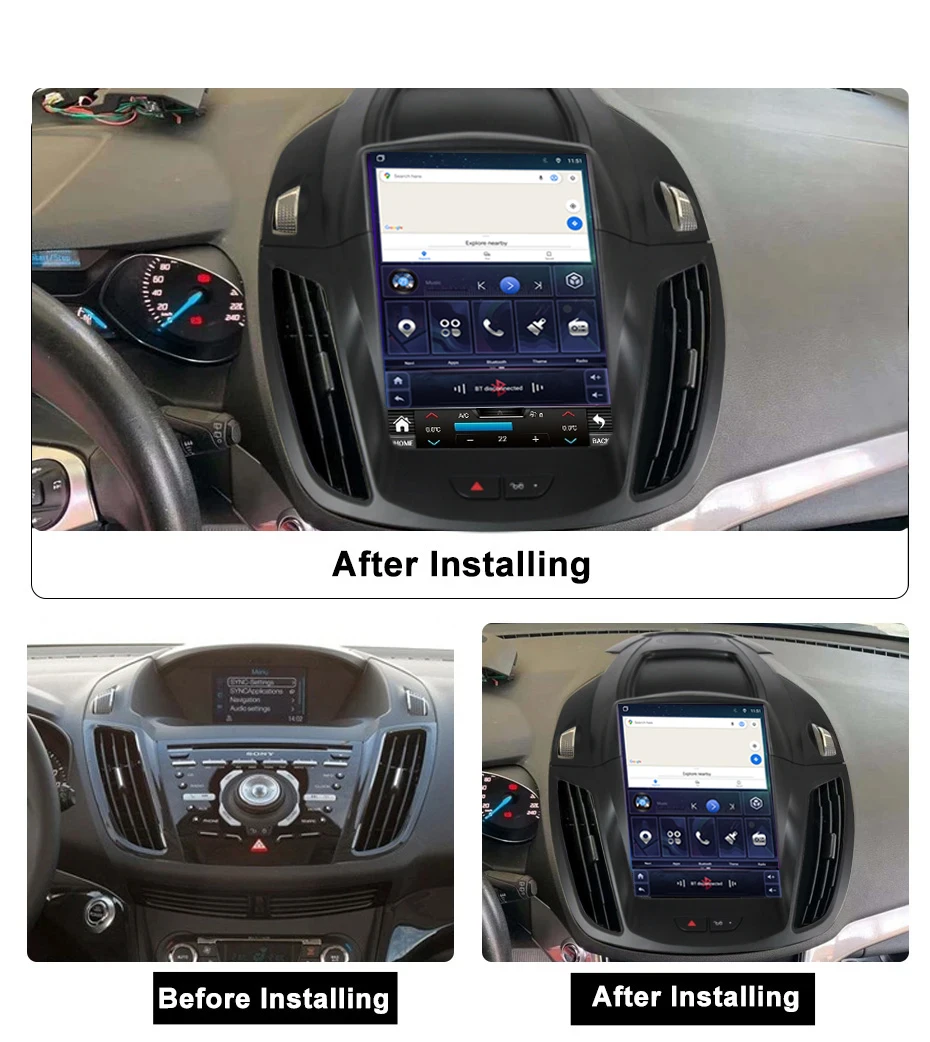 Android 14 For Ford Kuga 2 Escape 3 2012-2019 tesla style Wireless CarPlay 5G GPS Navigation Car Multimedia Player Touch Display