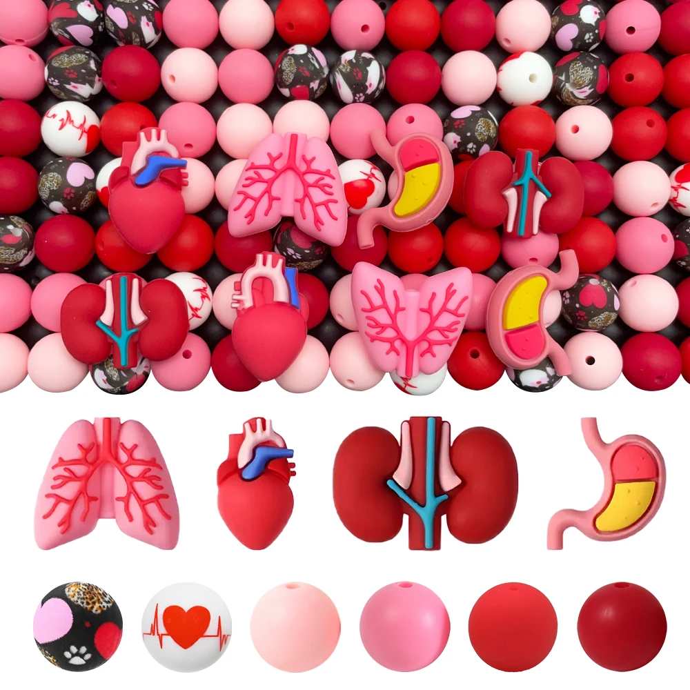 25/50PCS organ model silicone bead set, perfect for DIY handmade crafts such as keychains, necklaces, bracelets, etc