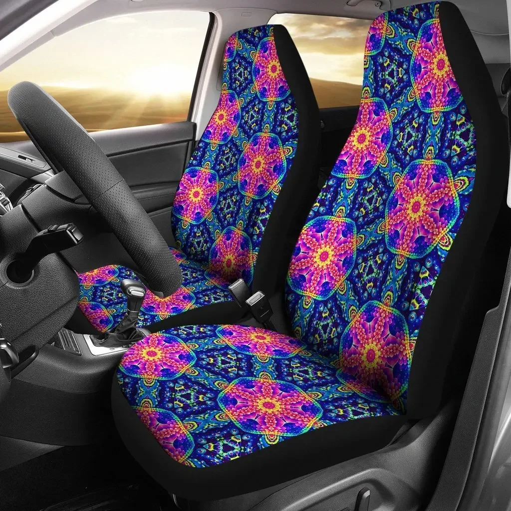 Pattern Print Kaleidoscope Seat Cover Car Seat Covers Set 2 Pc, Car Accessories Car Mats