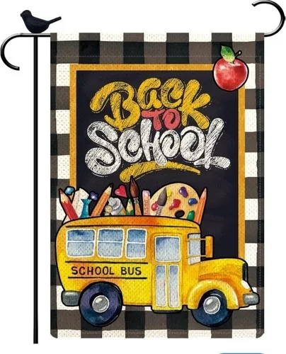 Back To School Small Garden Flag 2 Sided First Day School Bus Supplies 12