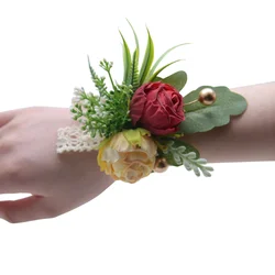 Artificial Rose Flores Wrist Corsage Dama De Honra Acessórios Do Casamento Pulseira Demoiselle D Honneur Mariage