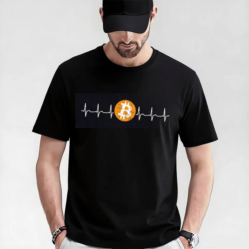 Bitcoin Heartbeat Line Crypto style Gift t shirt for Crypto Traders BTC Fan Bitcoin Symbol printed Graphic Tee All size tops
