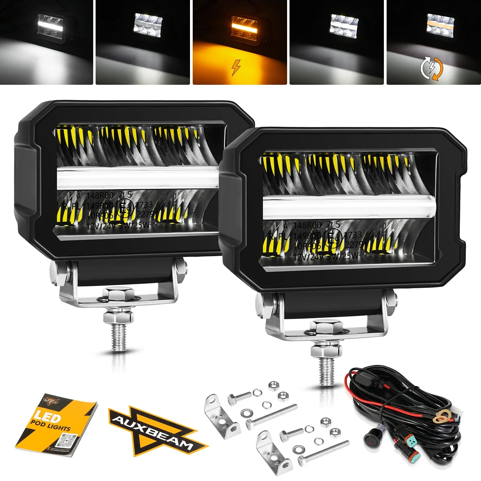 

Auxbeam 4,5 дюйма, 1 пара, 120 Вт, точечные светодиодные фонари, белые DRL, янтарные указатели поворота, вспомогательные фонари для грузовиков, пикапов, бездорожья