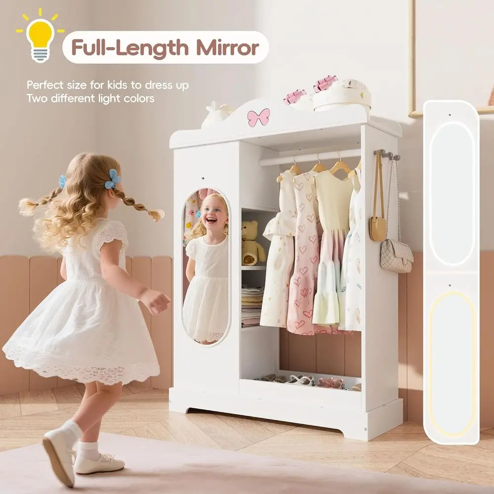 Armadio con armadietto per gioielli, portaoggetti per vestire con ripiani, organizer per costumi Wardrode con specchio a figura intera, armadio con bracciolo