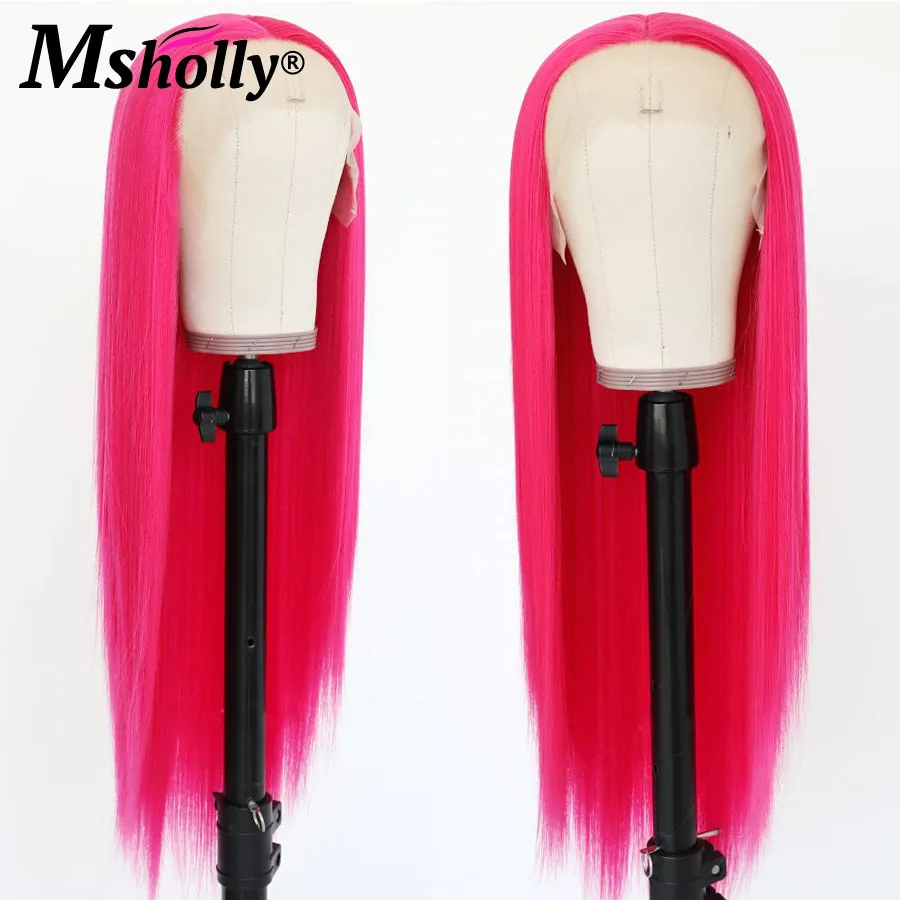 Hot Pink Bone Straight Wig 100% Human Hair Colored 13x6 Lace Frontal Wigs For Women 180% Density Pre Plucked Brazilian Remy Wigs