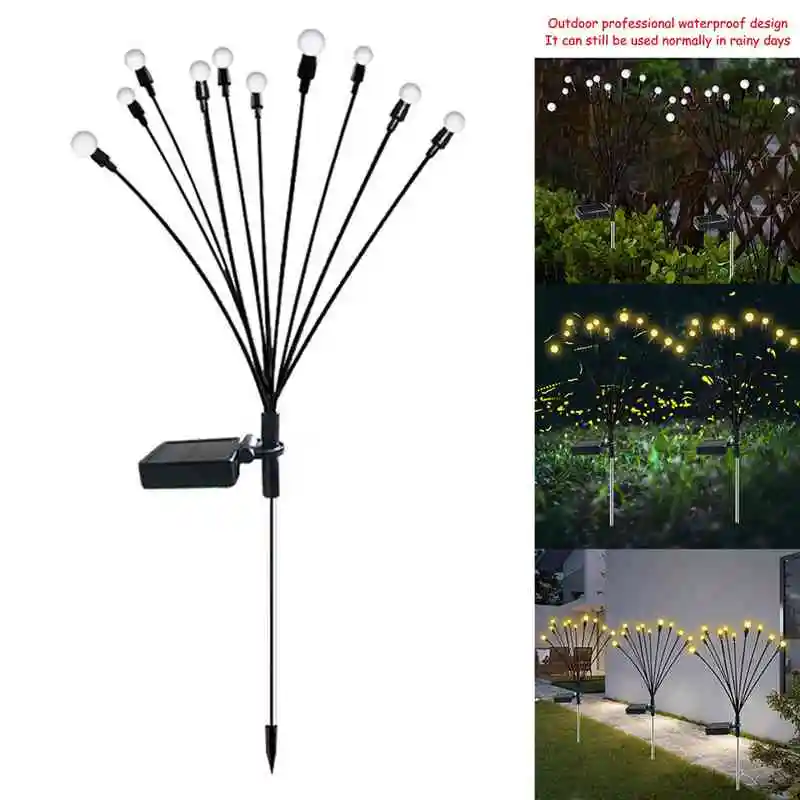 

10 Head Solar Powered Firefly Lights, 10 LED Outdoor Waterproof Solar Starburst Swaying Garden Lights