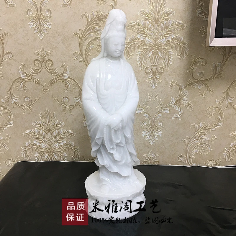 Unique- home family shop efficacious Safety Talisman Hand carving jade Guanyin Bodhisattva Buddha statue