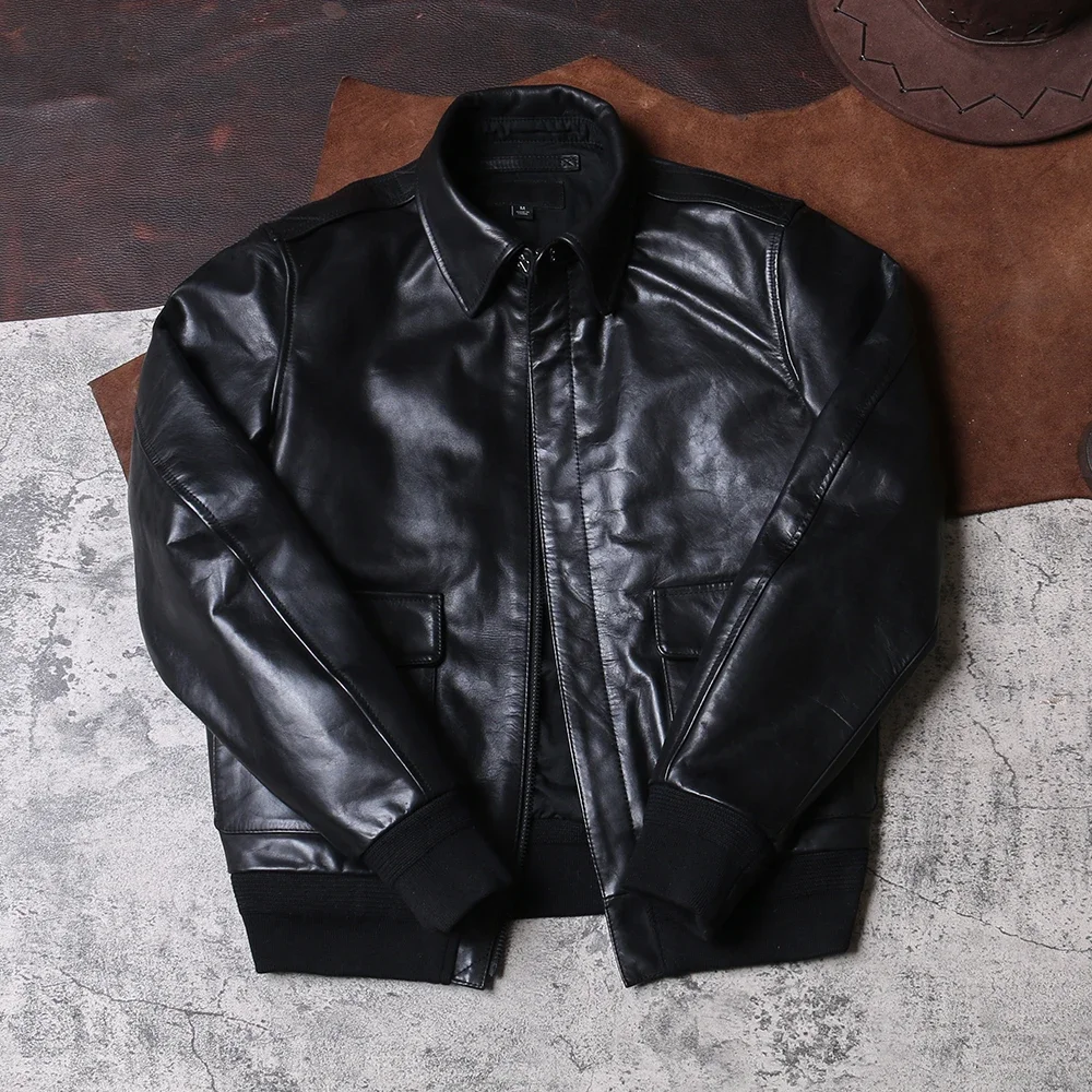 CC SHop Best,Classic vintage bomber genuine leather jacket.quality 1.0mm thick horsehide coat.men short slim leather cloth